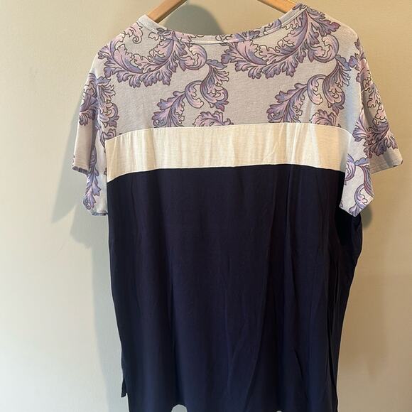 HoneyMe Medium Purple Colorblock Damask Print Short Sleeve Top - Picture 6 of 6
